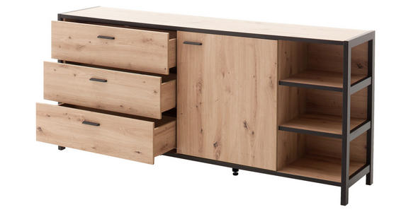 SIDEBOARD Anthrazit, Eichefarben Befestigungsmaterial, Einlegeböden  - Eichefarben/Anthrazit, Design, Holzwerkstoff/Metall (180/83/40cm) - Carryhome