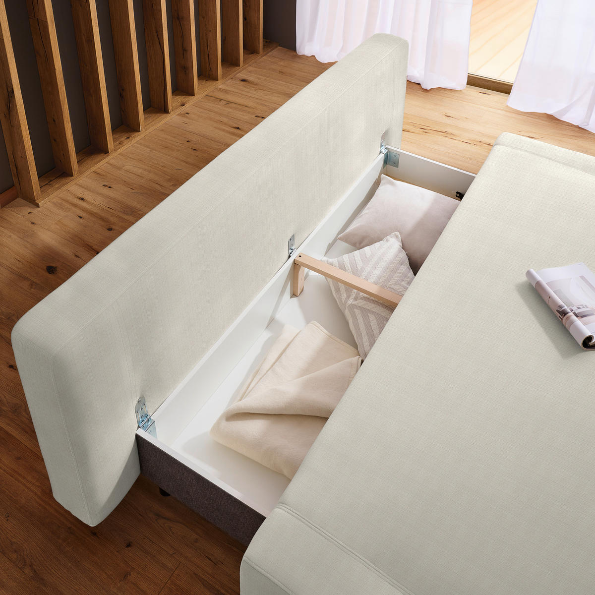 SCHLAFSOFA Chenille Ecru  - Ecru/Naturfarben, Design, Holz/Textil (211/88/102cm) - Niels Andersson