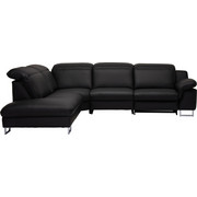 WOHNLANDSCHAFT in Leder Schwarz - Schwarz, Design, Leder/Metall (268/296cm) - Valdera