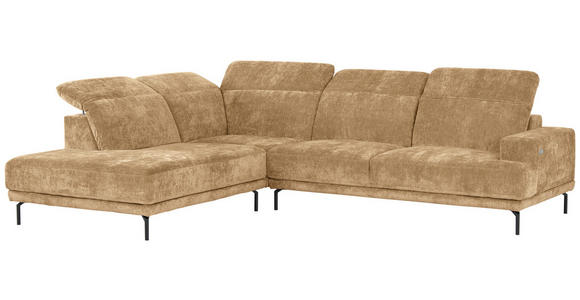 ECKSOFA Hellbraun Chenille Kopfteilverstellung, Sitztiefenverstellung  - Hellbraun/Schwarz, Design, Textil/Metall (243/307cm) - Xora