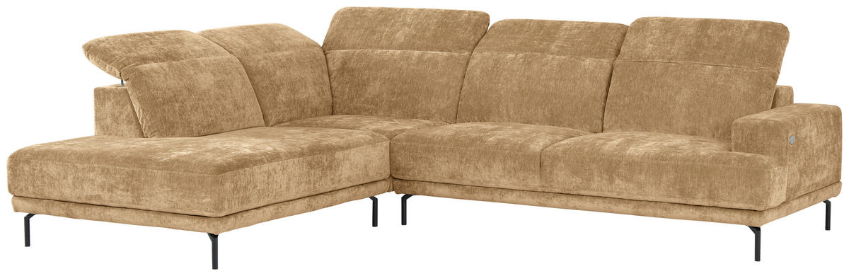 ECKSOFA Hellbraun Chenille Kopfteilverstellung, Sitztiefenverstellung  - Hellbraun/Schwarz, Design, Textil/Metall (243/307cm) - Xora
