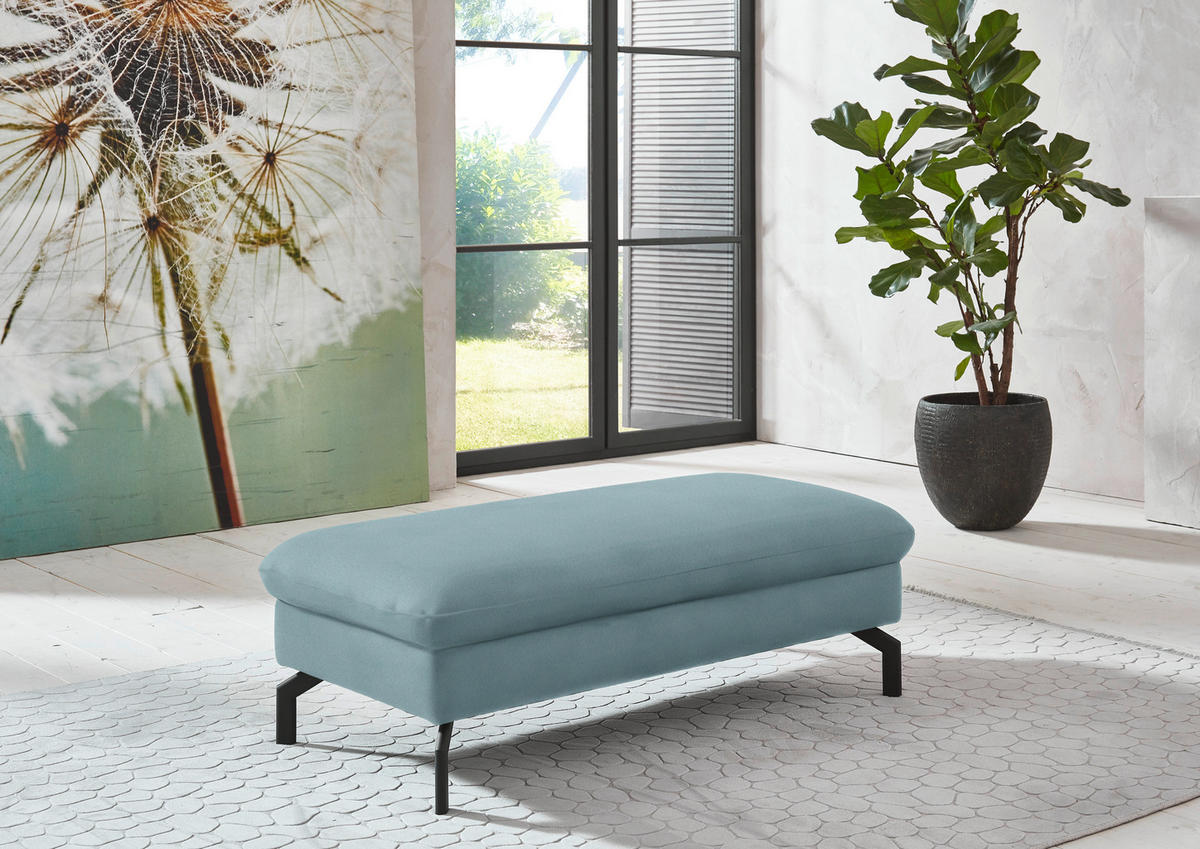 ECKSOFA in Velours Hellblau  - Schwarz/Hellblau, Design, Textil/Metall (306/179cm) - Beldomo System