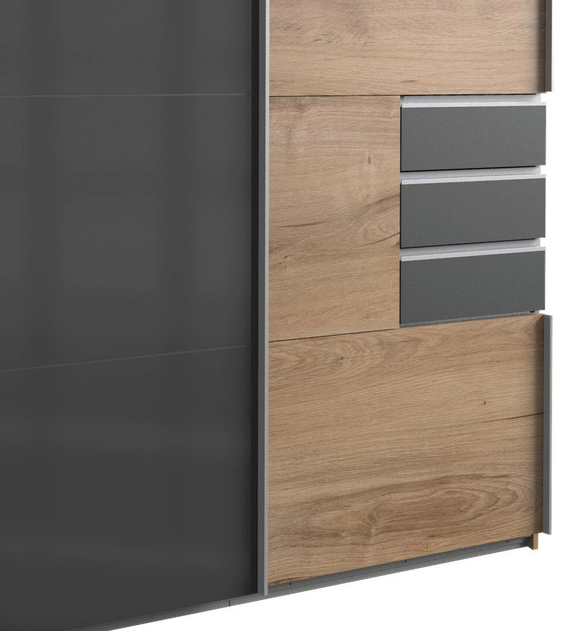SCHWEBETÜRENSCHRANK 270/210/64 cm 3-türig  - Eichefarben/Graphitfarben, Basics, Glas/Holzwerkstoff (270/210/64cm) - MID.YOU