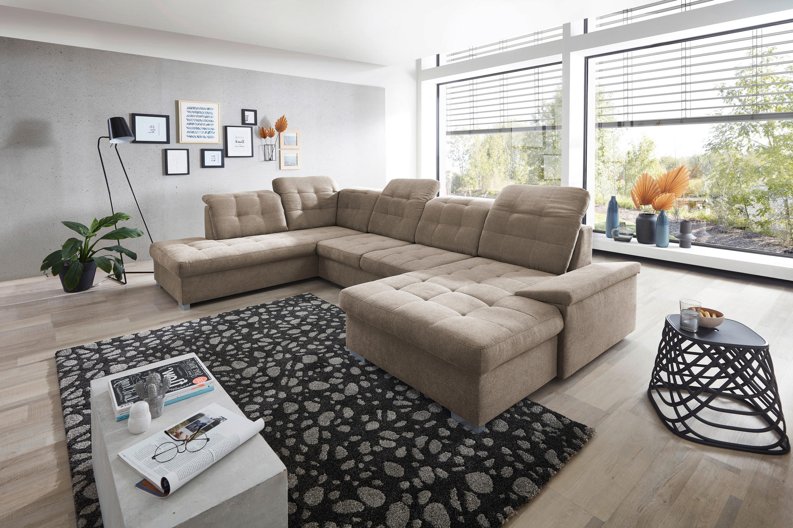 WOHNLANDSCHAFT Taupe Mikrofaser  - Taupe/Chromfarben, Design, Kunststoff/Textil (212/330/169cm) - Livetastic