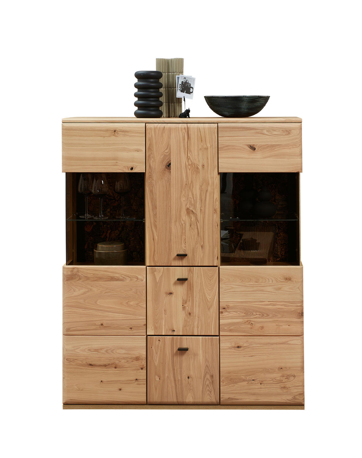 HIGHBOARD  116/140/40 cm 2 Schublade(n)  - Eschefarben/Anthrazit, Natur, Glas/Holz (116/140/40cm) - Linea Natura