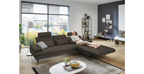 ECKSOFA in Echtleder Graubraun 310/180 cm - Graubraun/Schwarz, Design, Leder/Metall (310/180cm) - Dieter Knoll