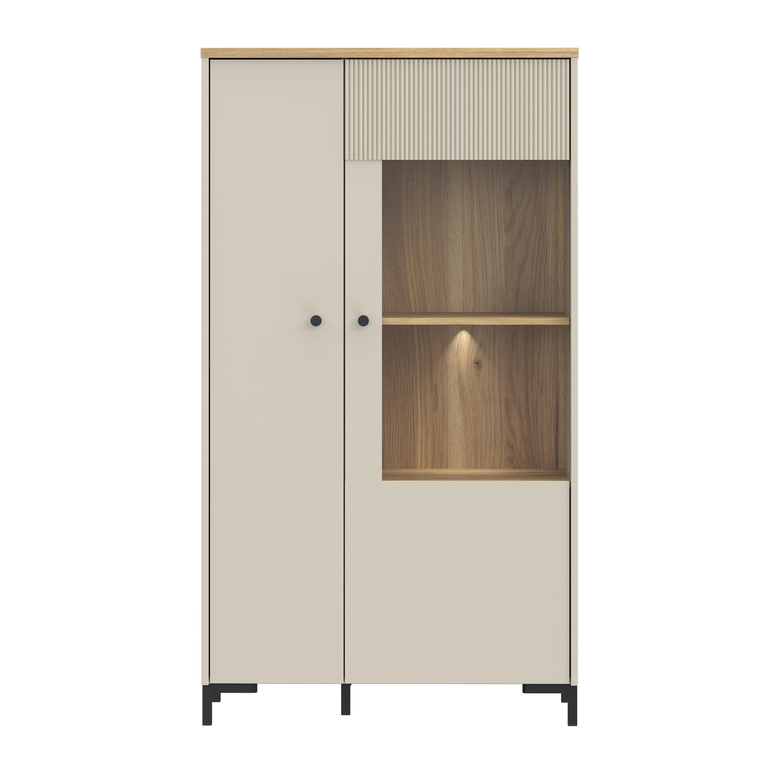 VITRINA, barve hrasta, peščene barve - črna/barve hrasta, Moderno, kovina/umetna masa (83,1/149,4/41,9cm) - Hom`in