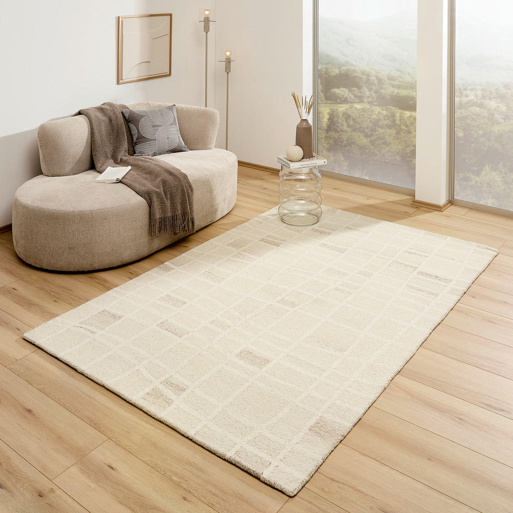 Thumbnail - Novel Wollteppich Edition Alkatif Modern, Beige, Textil, Uni, rechteckig, 130x190 cm, Care & Fair, AZO-frei, Handmade in...