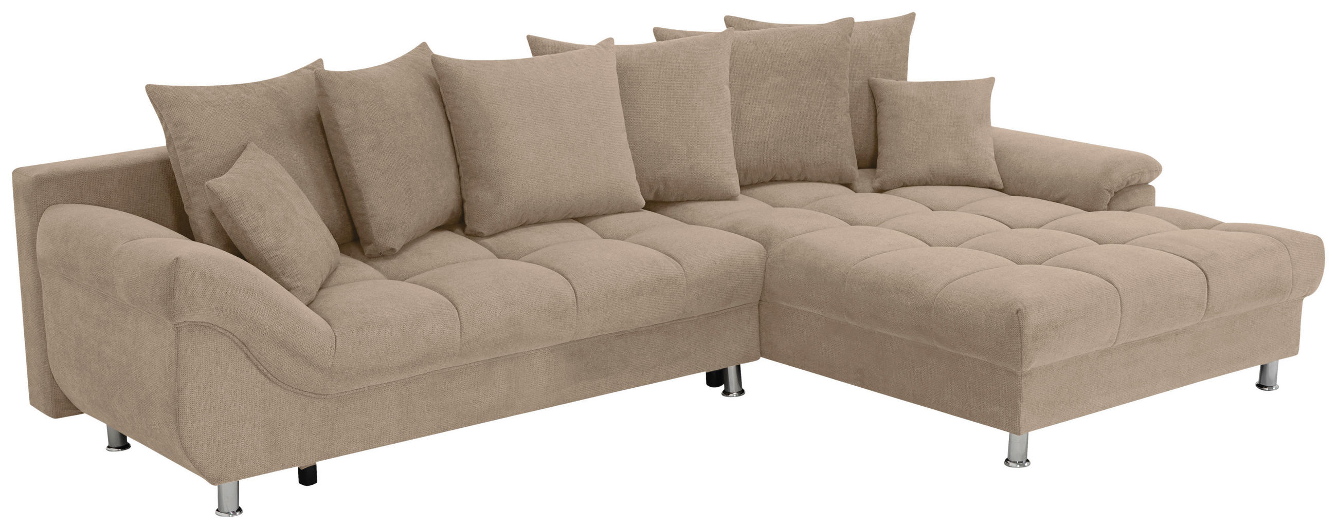 ECKSOFA Taupe Flachgewebe, Mikrofaser  - Taupe/Chromfarben, Design, Kunststoff/Textil (312/198cm) - Livetastic
