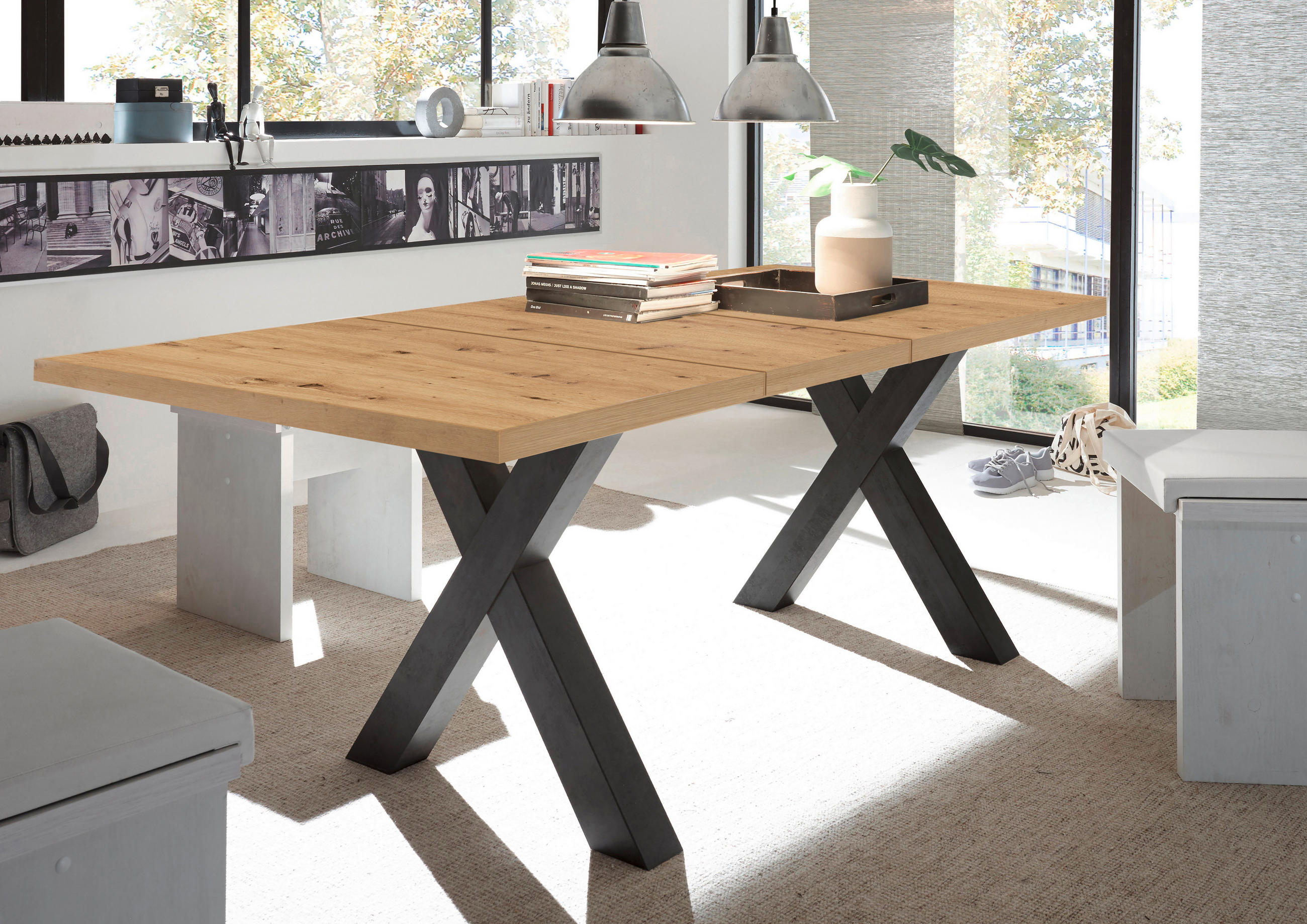ESSTISCH Schwarz, Eiche Artisan rechteckig  ausziehbar, in verschiedenen Holzdekoren erhältlich  - Schwarz/Eiche Artisan, KONVENTIONELL, Holzwerkstoff (160-210/90/75cm) - Hom`in