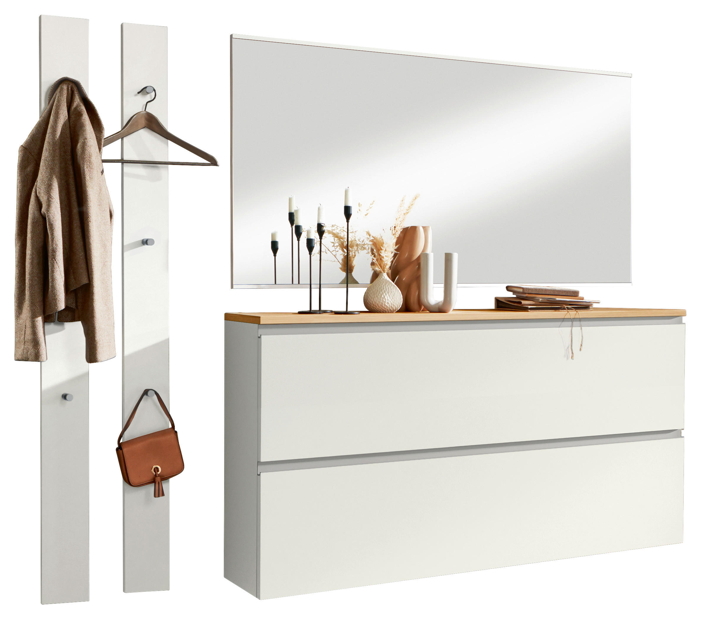 GARDEROBE 4-teilig 160/20/31 cm  - Weiss/Eichefarben, Design, Holz (160/20/31cm) - Dieter Knoll