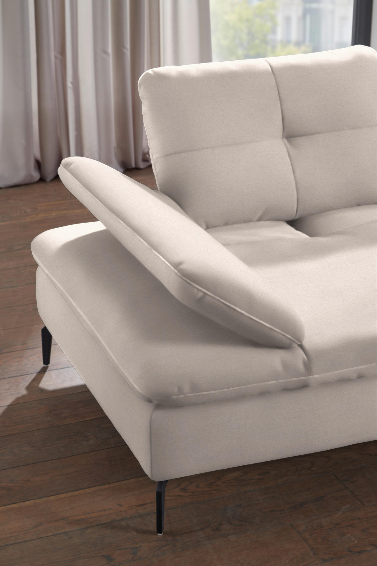 CANAPÉ D'ANGLE in tissage à plat crème  - noir/crème, Design, textile/métal (344/157cm) - Chilliano