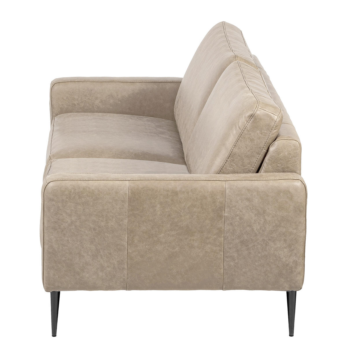 3,5-SITZER SPRING in Lederlook Echtleder Creme  - Schwarzchrom/Creme, Design, Leder/Textil (207/85/92cm) - Livetastic