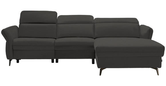 ECKSOFA in Echtleder Dunkelgrau  - Dunkelgrau/Schwarz, Natur, Leder/Metall (285/199cm) - Valnatura