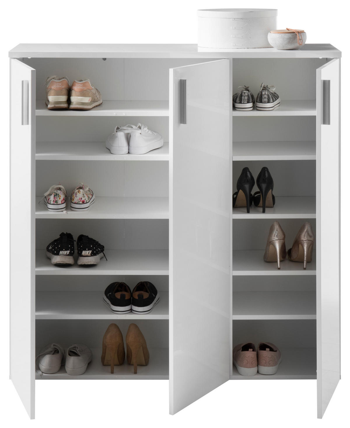 SCHUHSCHRANK Weiß  - Silberfarben/Weiß, MODERN, Holzwerkstoff/Kunststoff (120/120/35cm) - MID.YOU