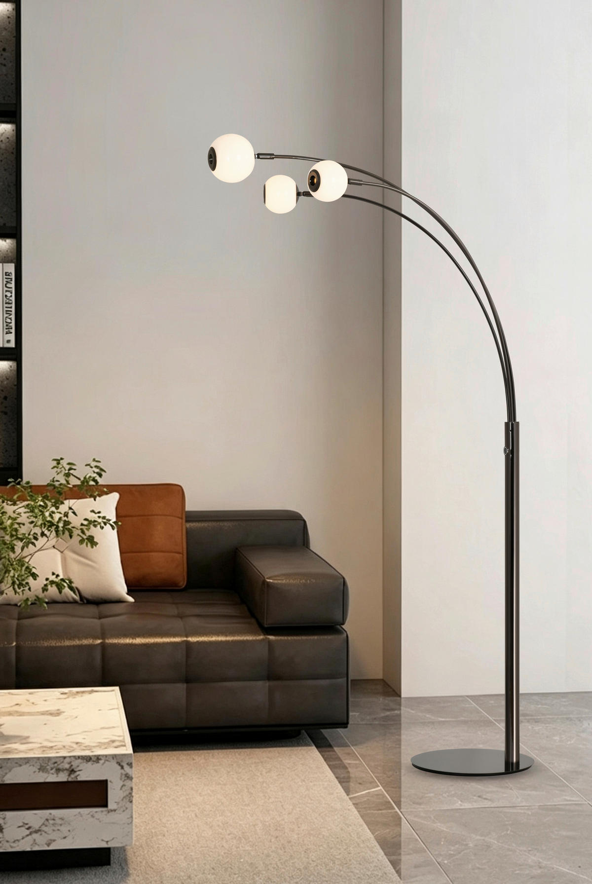 LED-STEHLEUCHTE Biarritz 87,5/162,5/52 cm  - Schwarzchrom, Design, Glas/Kunststoff (87,5/162,5/52cm)