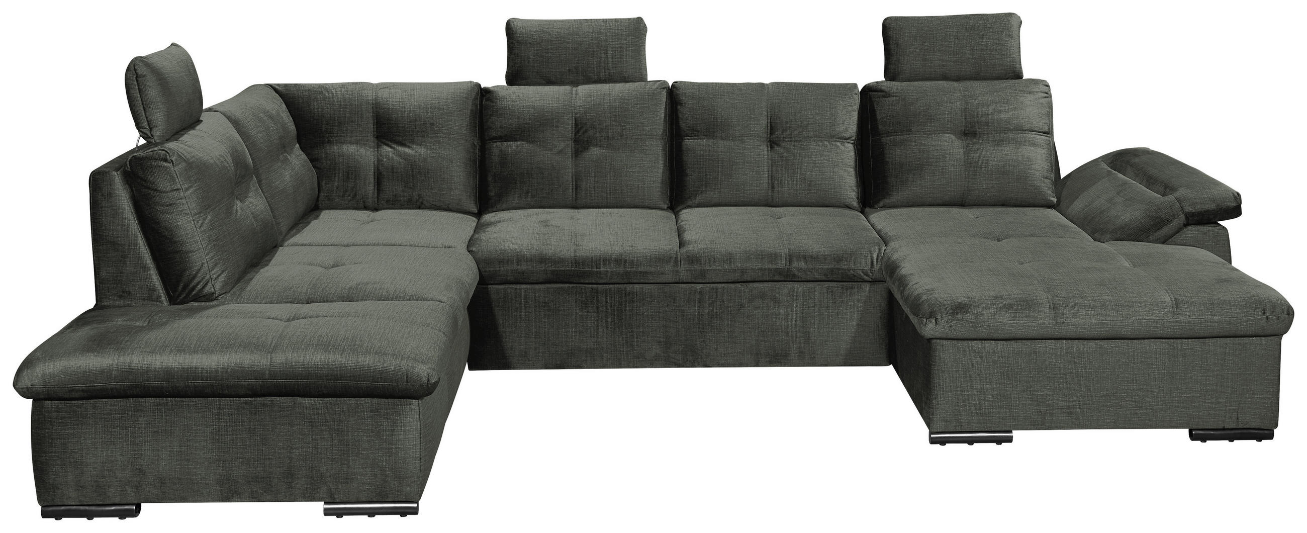 WOHNLANDSCHAFT in Mikrovelours Dunkelgrün  - Dunkelgrün/Schwarz, Konventionell, Kunststoff/Textil (217/334/127cm) - Carryhome