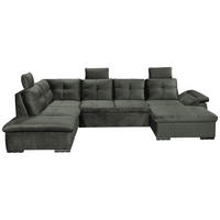 WOHNLANDSCHAFT Dunkelgrün Mikrovelours  - Dunkelgrün/Schwarz, KONVENTIONELL, Kunststoff/Textil (217/334/127cm) - Carryhome
