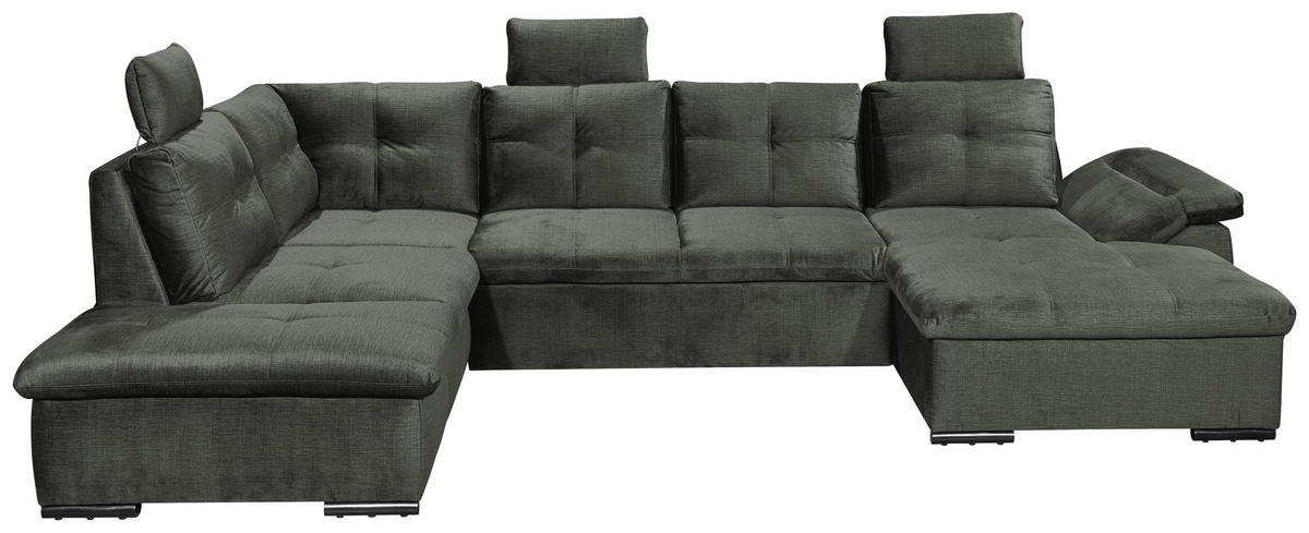 WOHNLANDSCHAFT Dunkelgrün Mikrovelours  - Dunkelgrün/Schwarz, KONVENTIONELL, Kunststoff/Textil (217/334/127cm) - Carryhome
