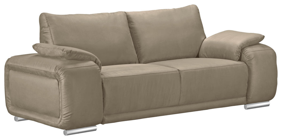 2-SITZER-SOFA Lederlook Beige  - Chromfarben/Beige, KONVENTIONELL, Textil/Metall (212/85/95cm) - Carryhome
