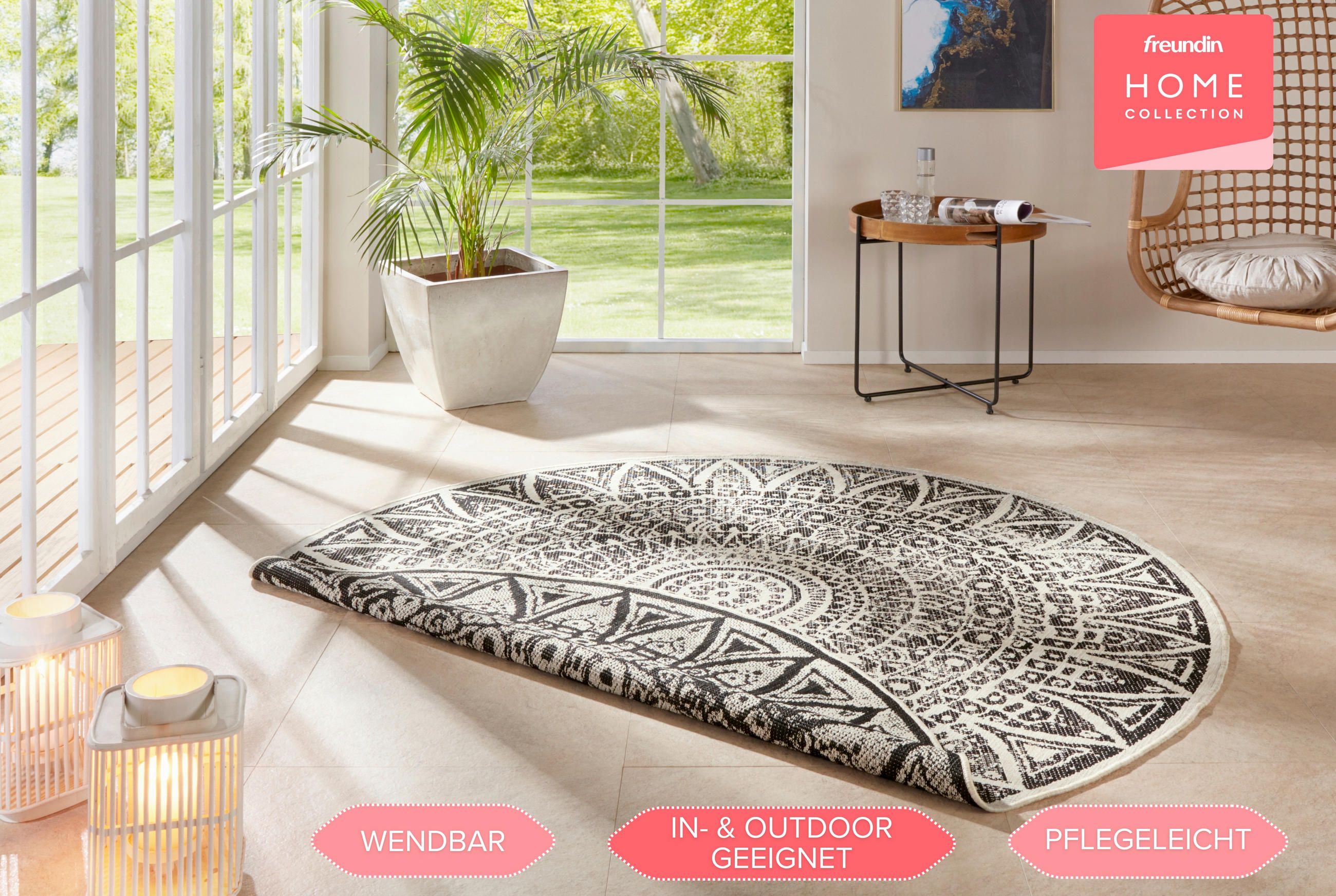 FLACHWEBETEPPICH 100 cm Nora Creme, Schwarz  - Creme/Schwarz, Design, Kunststoff (100cm)