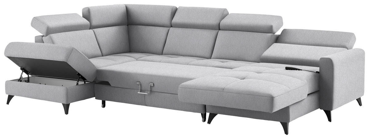 WOHNLANDSCHAFT Flachgewebe Silberfarben  - Silberfarben/Schwarz, Konventionell, Textil/Metall (215/333/174cm) - Beldomo System