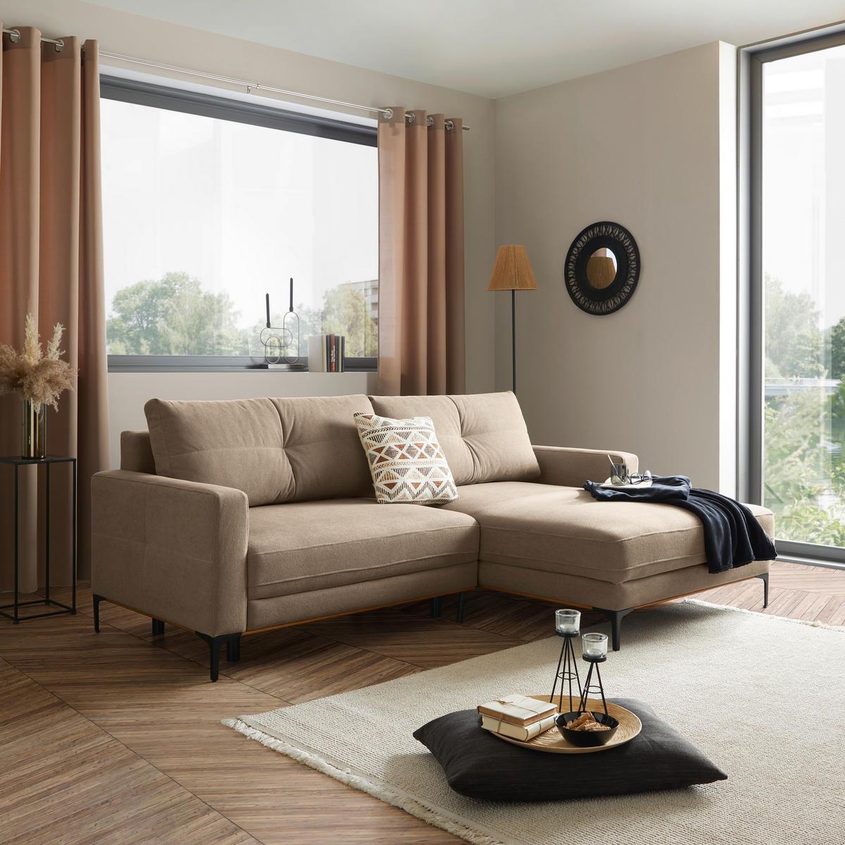 ECKSOFA in Hellbraun  - Hellbraun/Schwarz, Modern, Textil/Metall (238/162cm) - Ondega