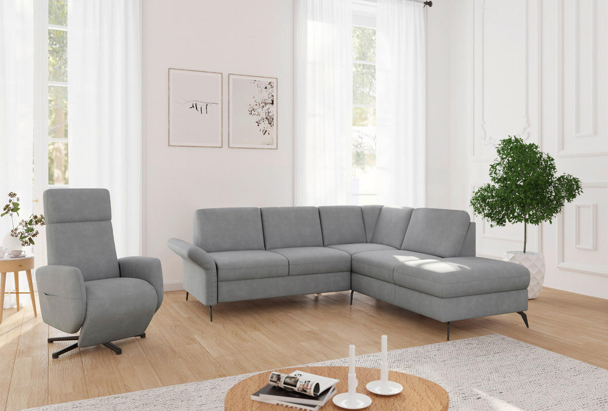 ECKSOFA ROCHELLE E Grau Flachgewebe  - Schwarz/Grau, KONVENTIONELL, Textil/Metall (240/216cm) - Sit & More