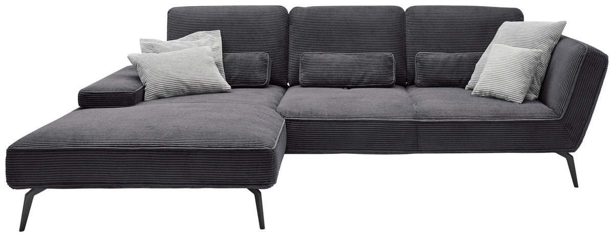 ECKSOFA Dunkelgrau Cord  - Dunkelgrau/Schwarz, KONVENTIONELL, Textil/Metall (205/304cm) - SetOne by Musterring