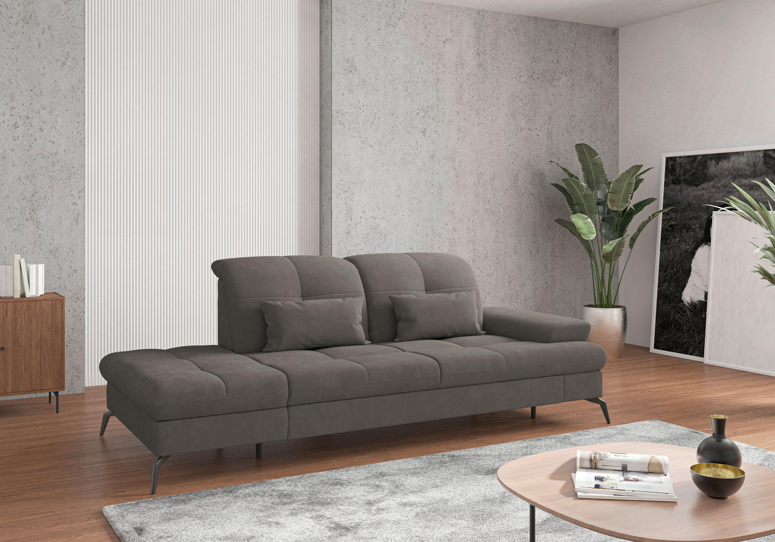 RÉCAMIERE Graphitfarben Flachgewebe  - Schwarz/Graphitfarben, KONVENTIONELL, Textil/Metall (231/90/122cm) - Sit & More