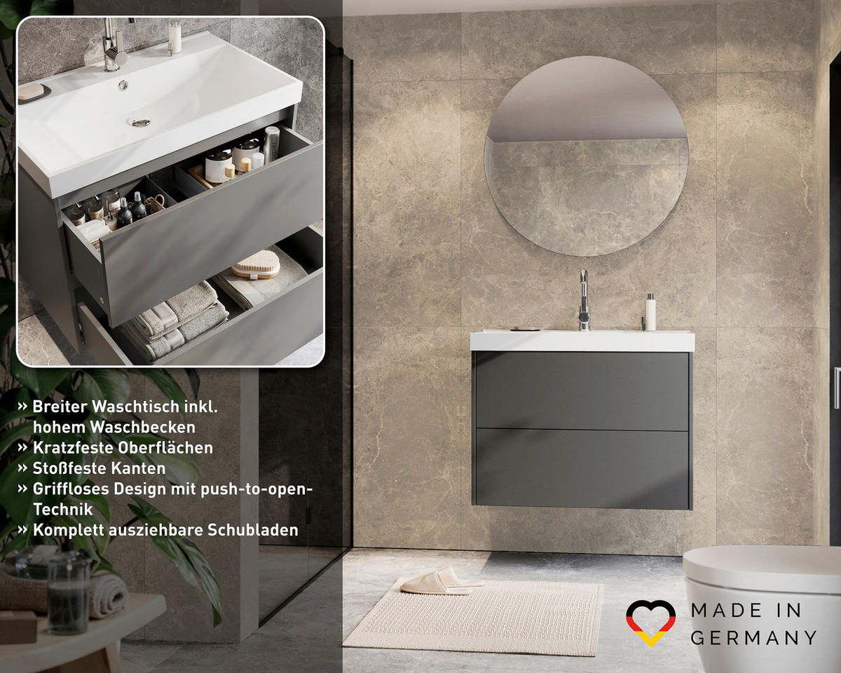 WASCHTISCHKOMBI  - Graphitfarben/Weiß, Design, Keramik/Holzwerkstoff (81/65/46cm) - Germania
