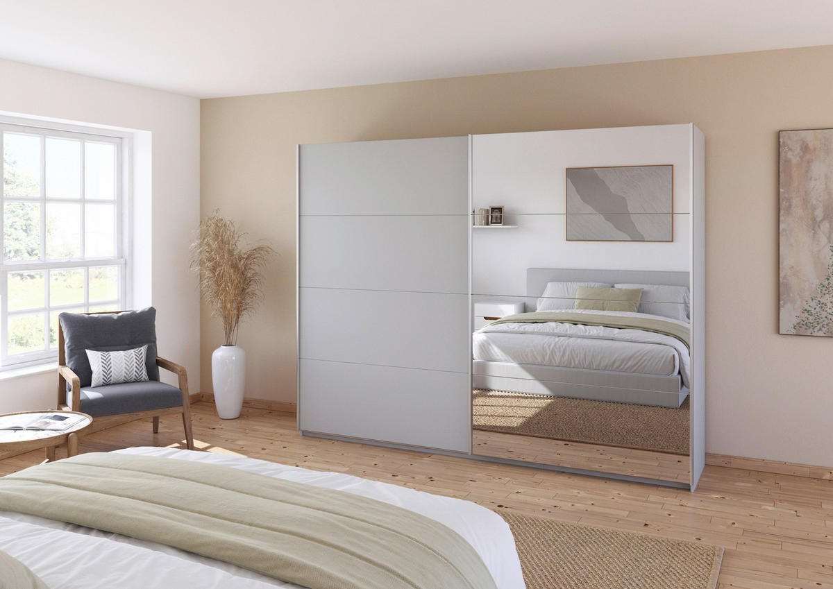 SCHWEBETÜRENSCHRANK  in Seidengrau  - Seidengrau/Alufarben, KONVENTIONELL, Glas/Holzwerkstoff (271/229/62cm) - Xora