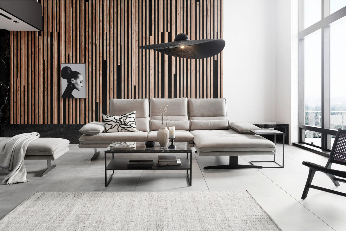 ECKSOFA Grau Mikrofaser  - Schwarz/Grau, Design, Textil/Metall (291/164cm) - Chilliano