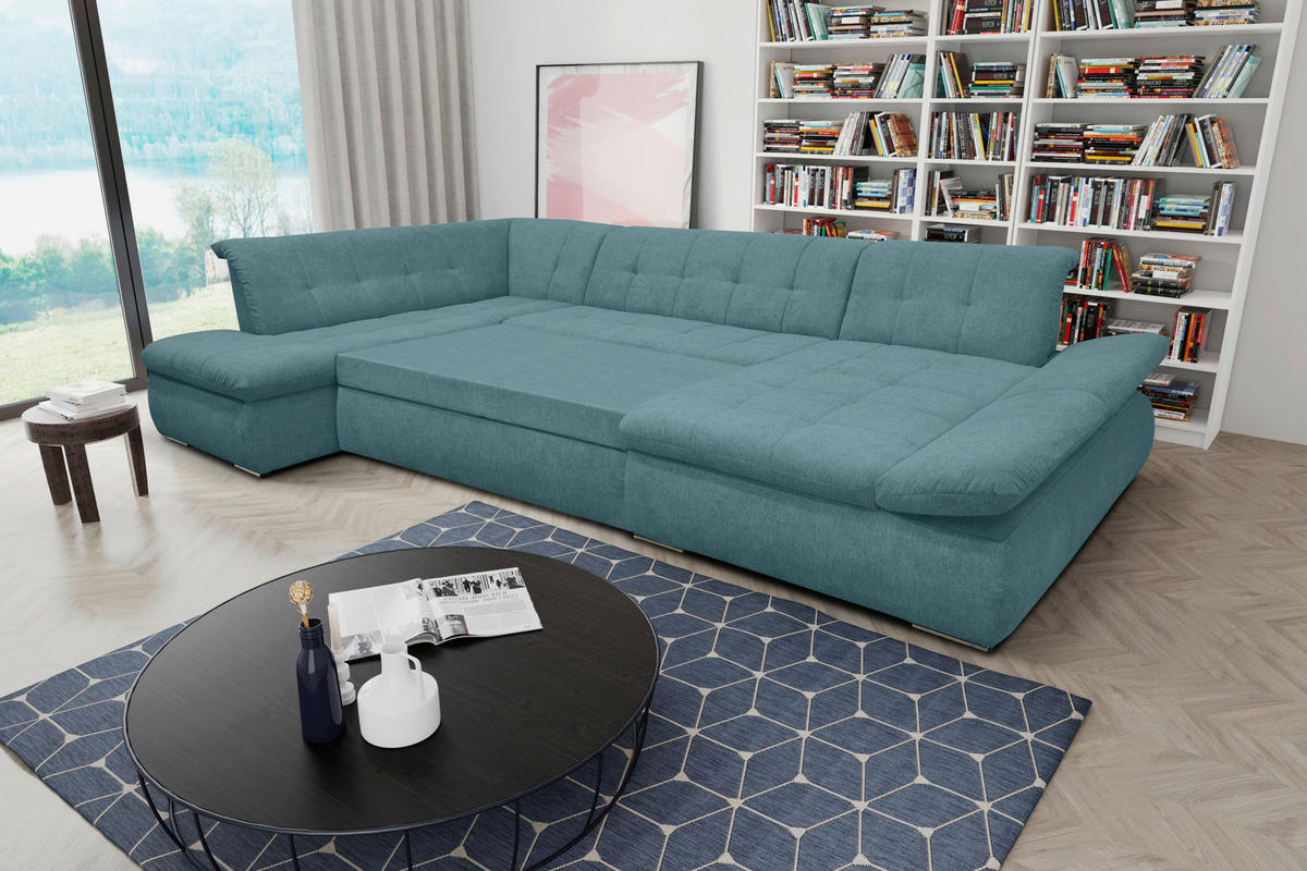 WOHNLANDSCHAFT in Mikrofaser Petrol  - Chromfarben/Petrol, KONVENTIONELL, Textil/Metall (216/353/172cm) - MID.YOU