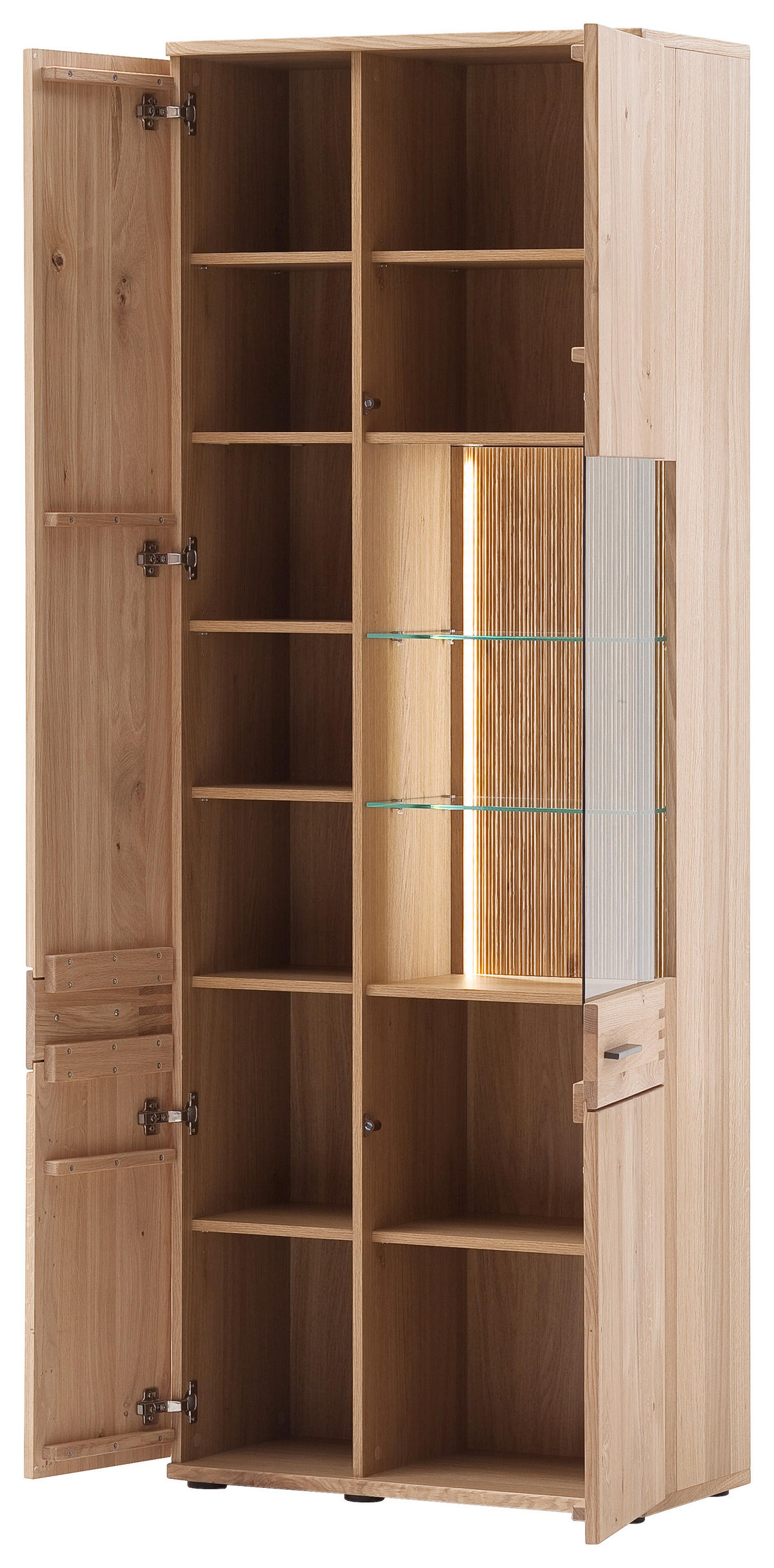 VITRINE  in furniert, massiv Balkeneiche Eichefarben - Eichefarben/Anthrazit, Design, Glas/Holz (75/208/37cm) - Livetastic