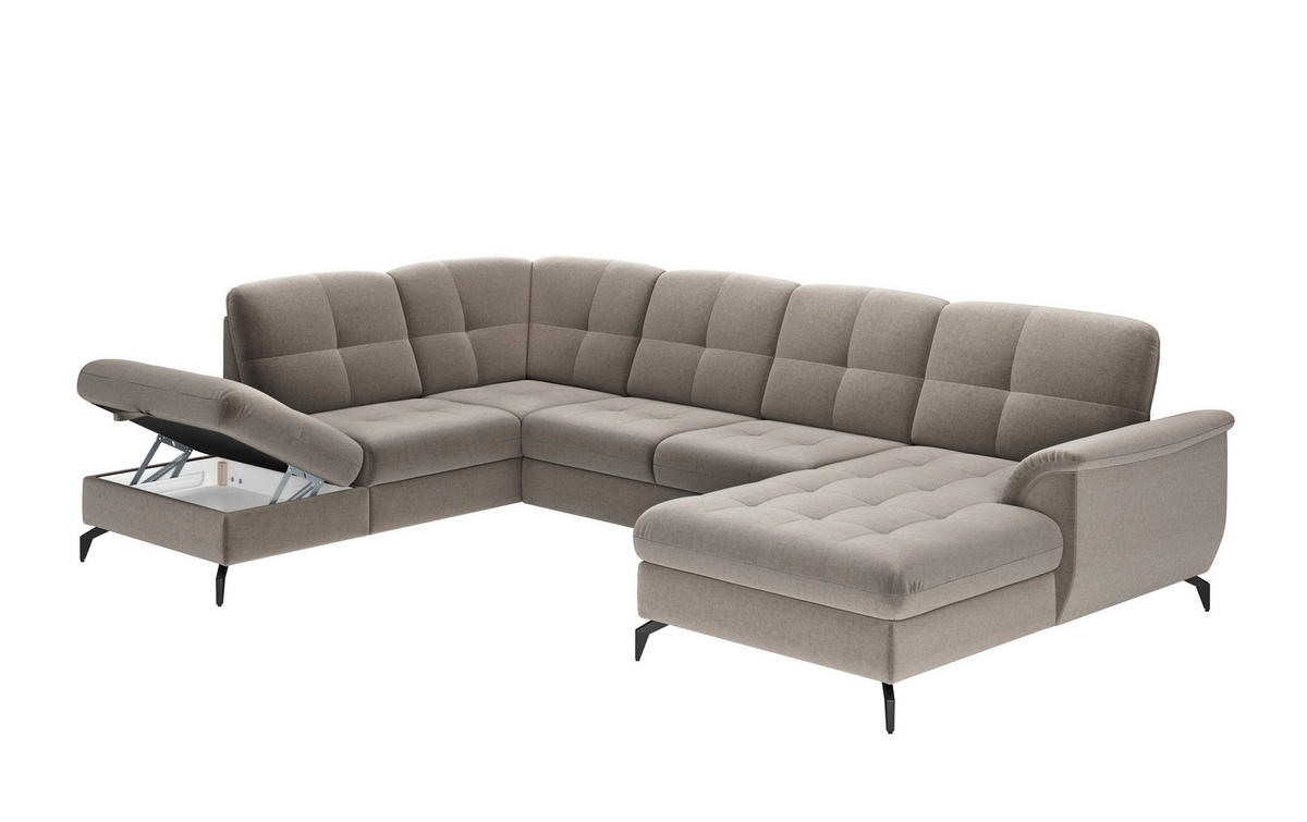 WOHNLANDSCHAFT in Flachgewebe Taupe  - Taupe/Schwarz, Modern, Textil/Metall (212/319/164cm) - Sit & More