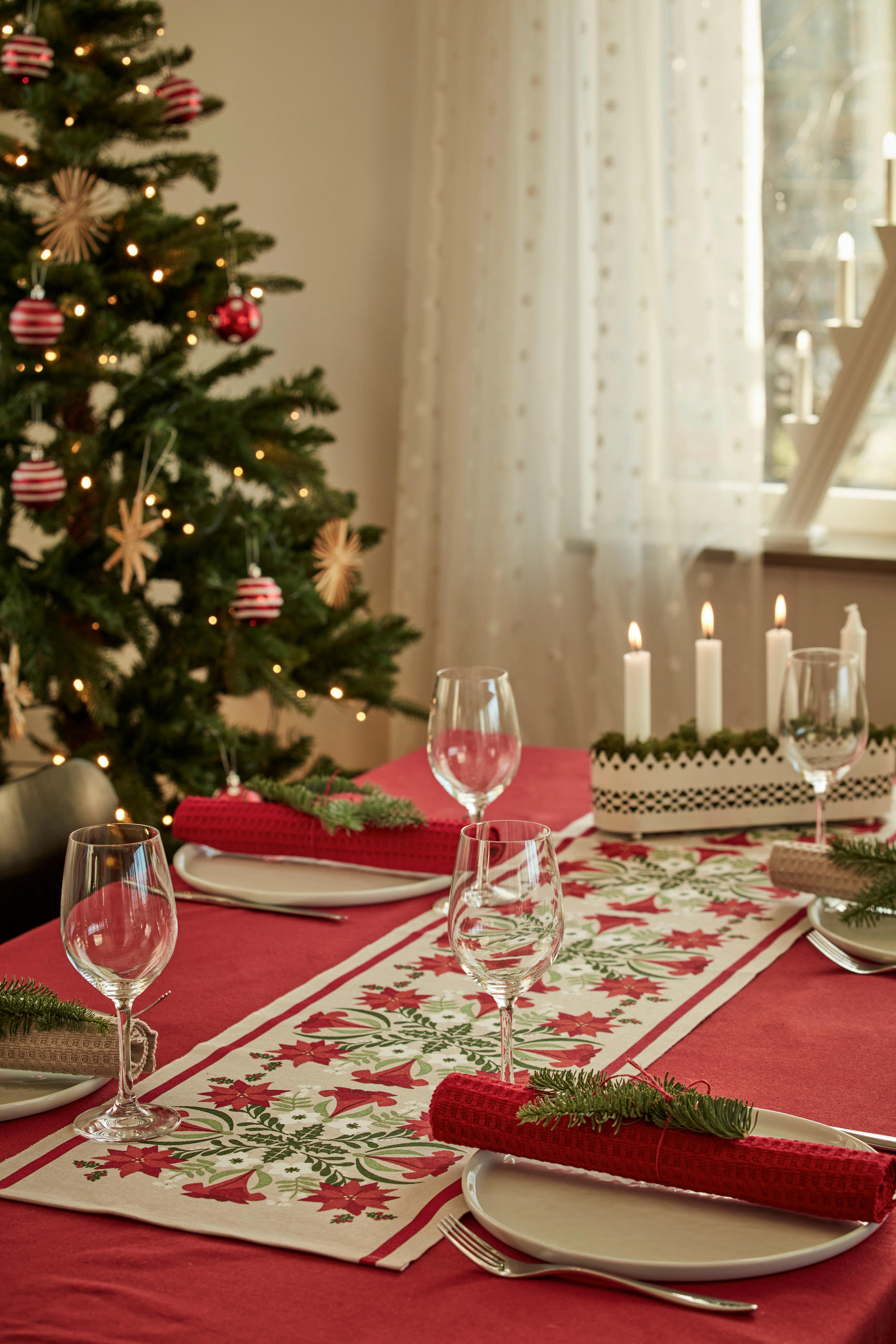 BORDSLÖPARE textil våffelpike röd, beige 30/130 cm  - beige/röd, Basics, textil (30/130cm)