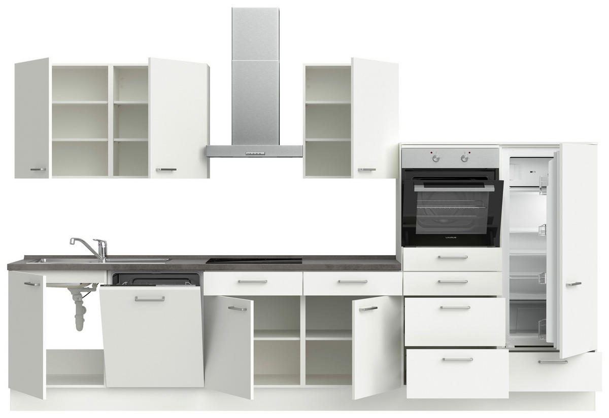 KÜCHENLEERBLOCK 360 cm   in Weiß, Schieferfarben  - Schieferfarben/Edelstahlfarben, MODERN, Holzwerkstoff/Metall (360cm) - Nobilia