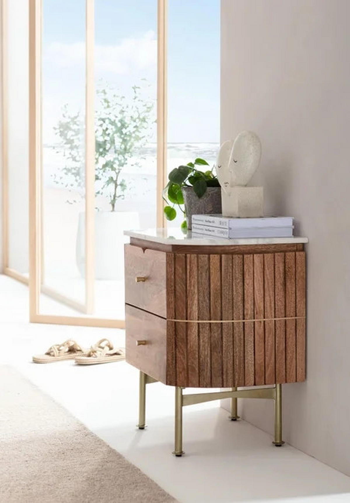 KOMMODE Braun, Beige  50/55/35 cm  - Beige/Goldfarben, Design, Holz/Stein (50/55/35cm) - Kare-Design