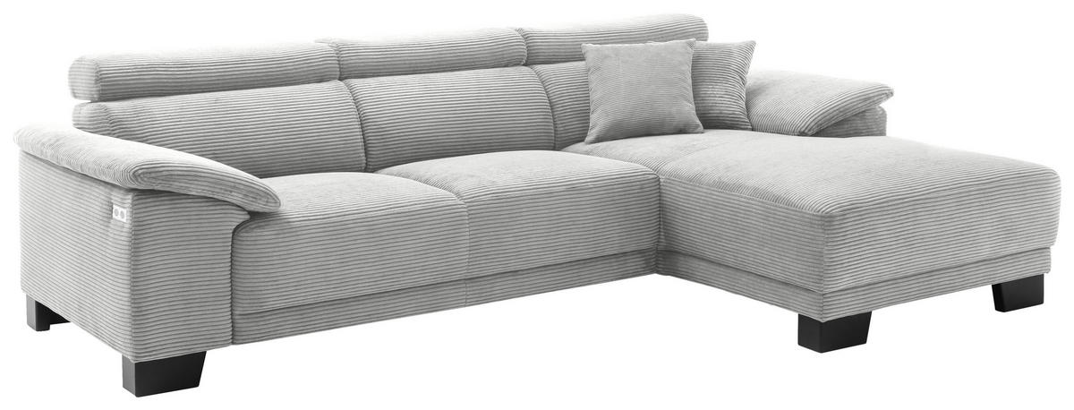 ECKSOFA in Cord Grau  - Schwarz/Grau, Design, Holz/Textil (270/174cm) - Pure Home Lifestyle