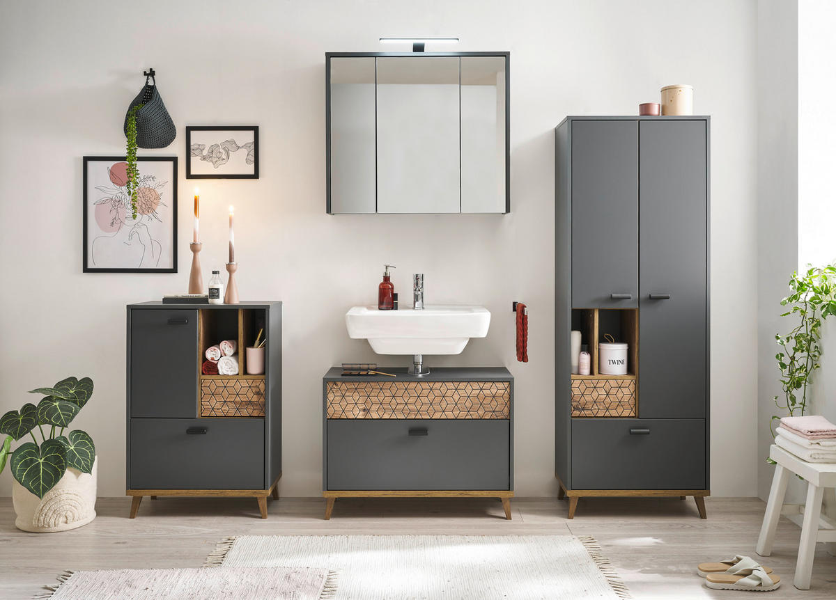 MIDISZEKRÉNY 60/90/33 cm  - grafitszürke/tölgyfa, Natur, műanyag/faalapú anyag (60/90/33cm) - Xora