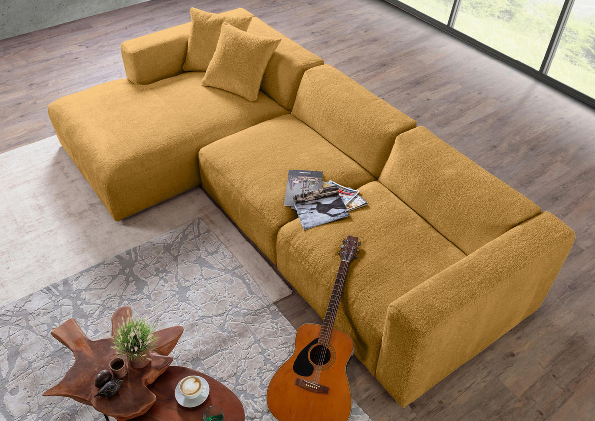 ECKSOFA Senfgelb Chenille  - Senfgelb/Creme, MODERN, Kunststoff/Textil (178/323cm) - Carryhome