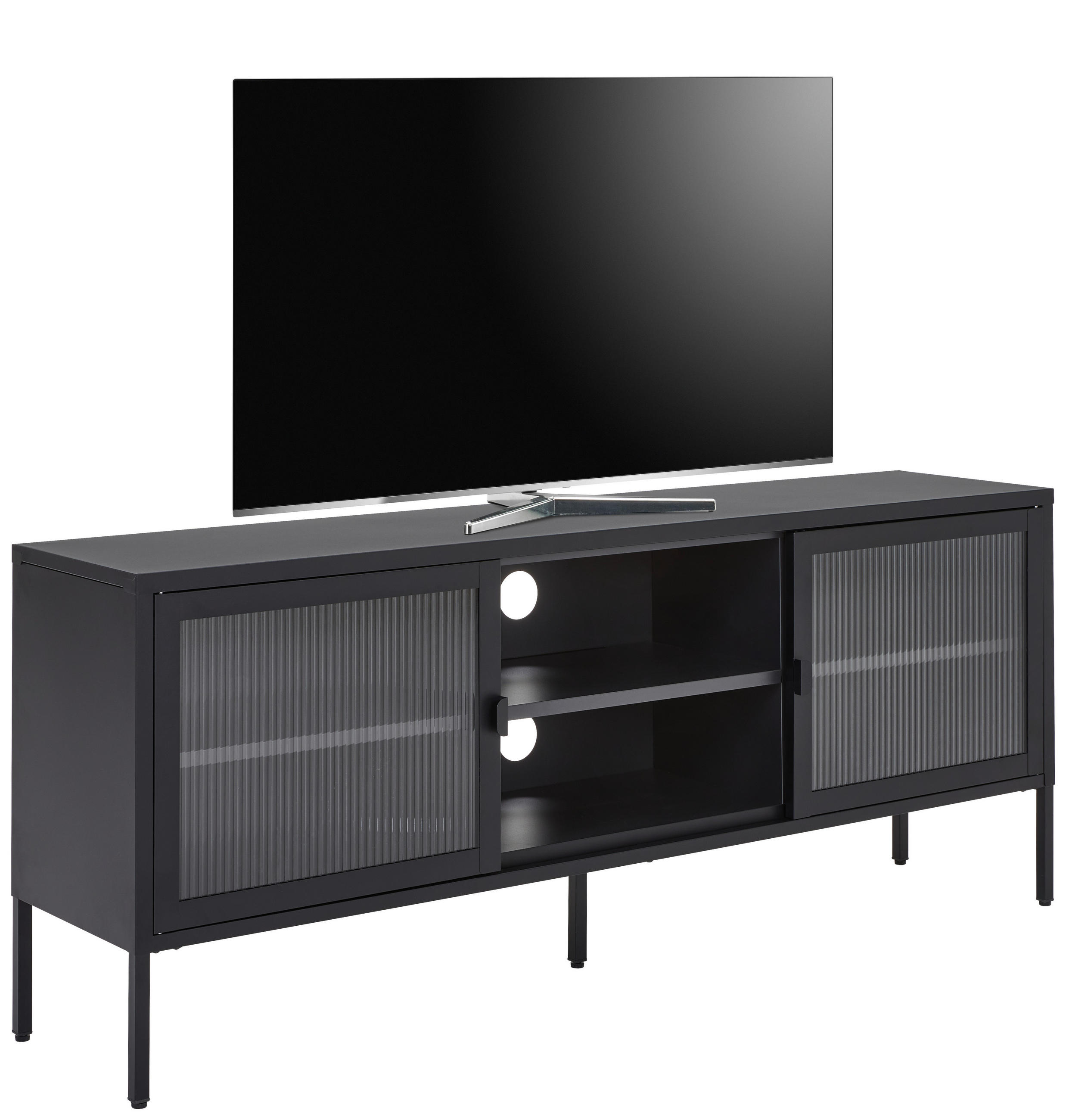LOWBOARD Schwarz  - Schwarz, Design, Glas/Metall (160/64/35cm) - Xora