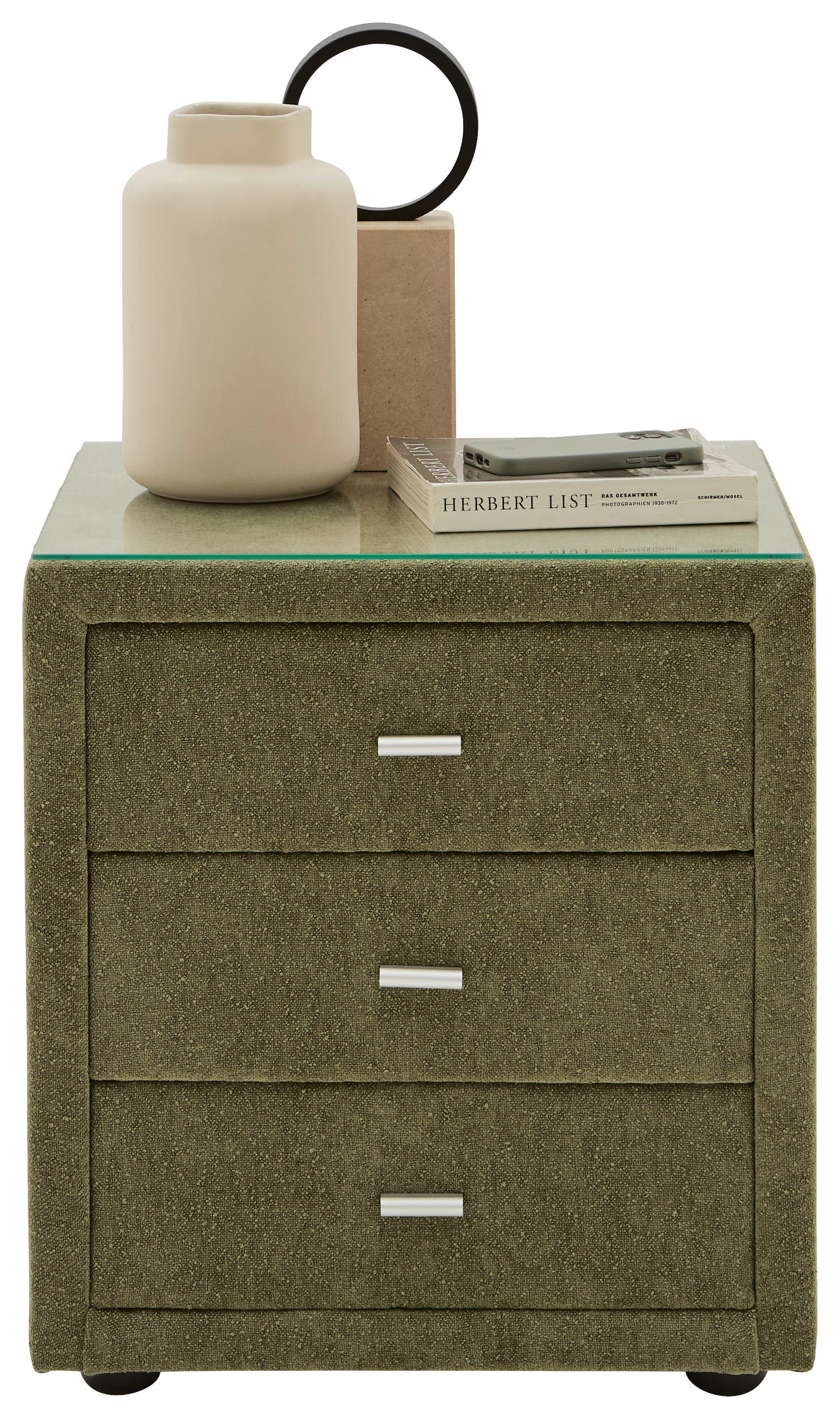 NACHTSCHRANK 50/55/45 cm  - Alufarben/Schwarz, Trend, Glas/Textil (50/55/45cm) - Esposa