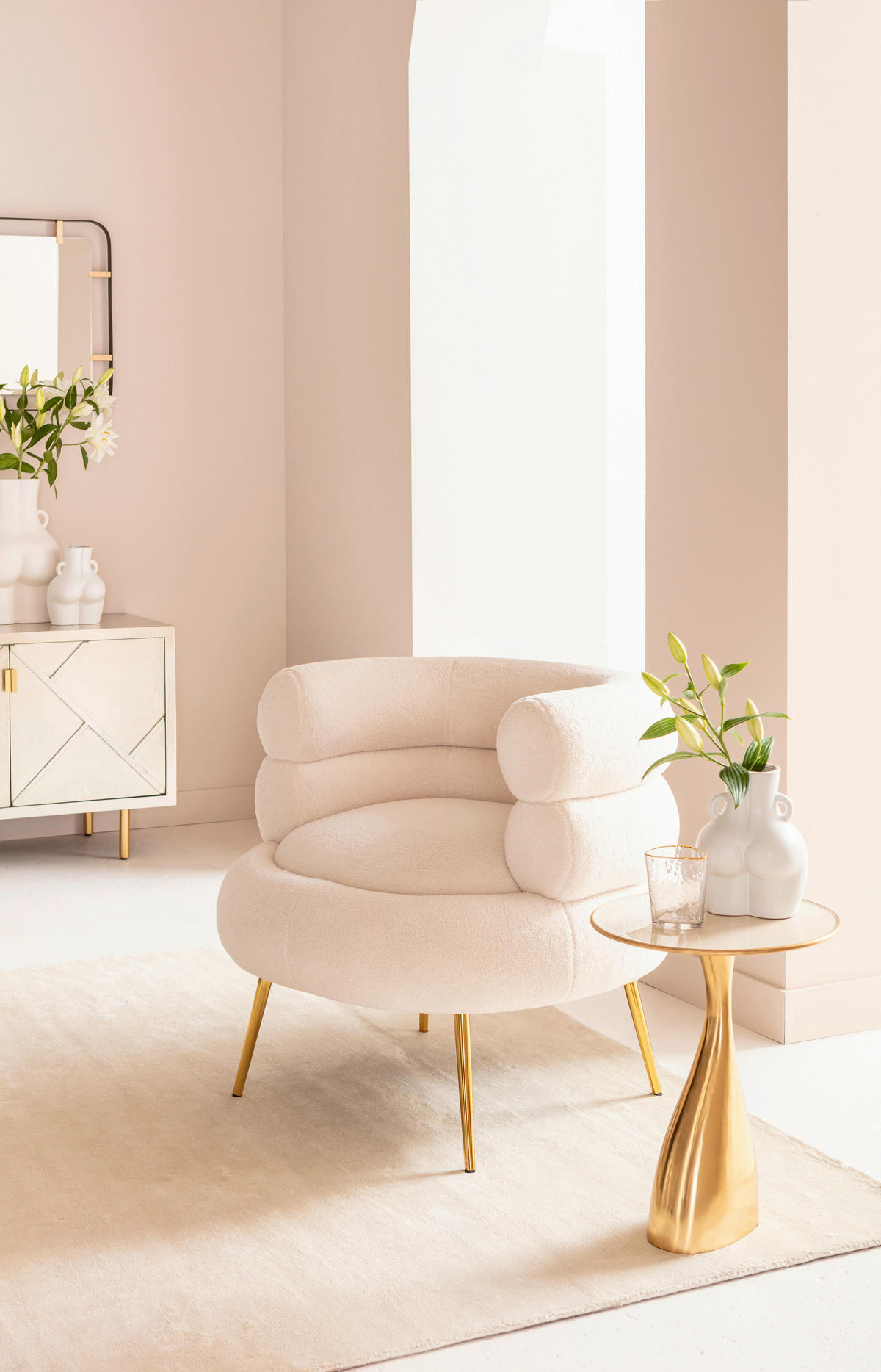 COCKTAILSESSEL - Goldfarben/Creme, Textil/Metall (74/77/73cm) - Kare-Design