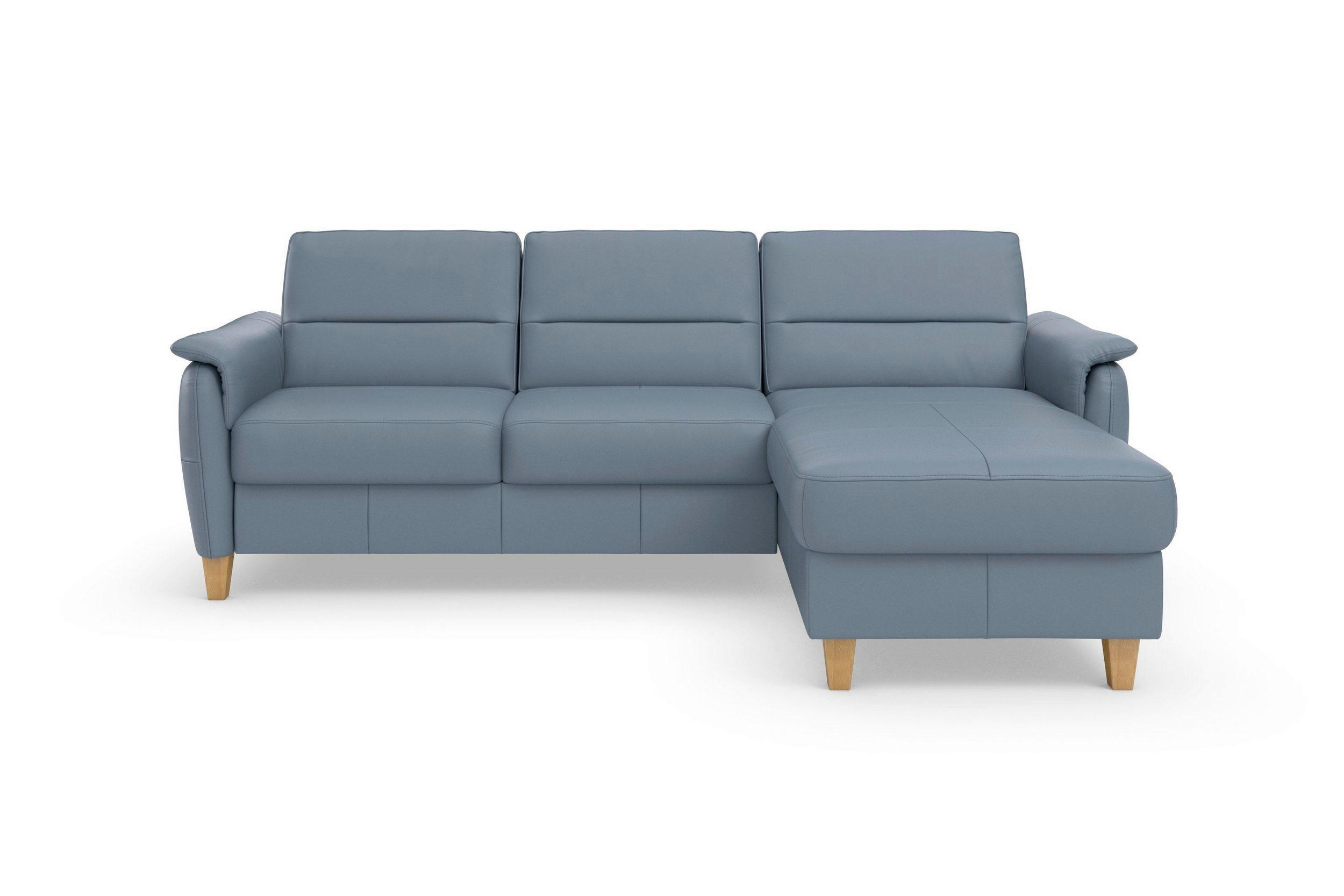 ECKSOFA PALMERA E Graublau Echtleder  - Graublau/Eichefarben, Basics, Leder/Holz (244/163cm) - Sit & More