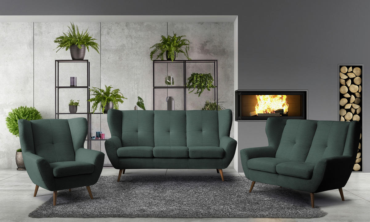 3-SITZER-SOFA in Cord Dunkelgrün  - Dunkelgrün/Eichefarben, Design, Holz/Textil (190/102/90cm) - Stylife