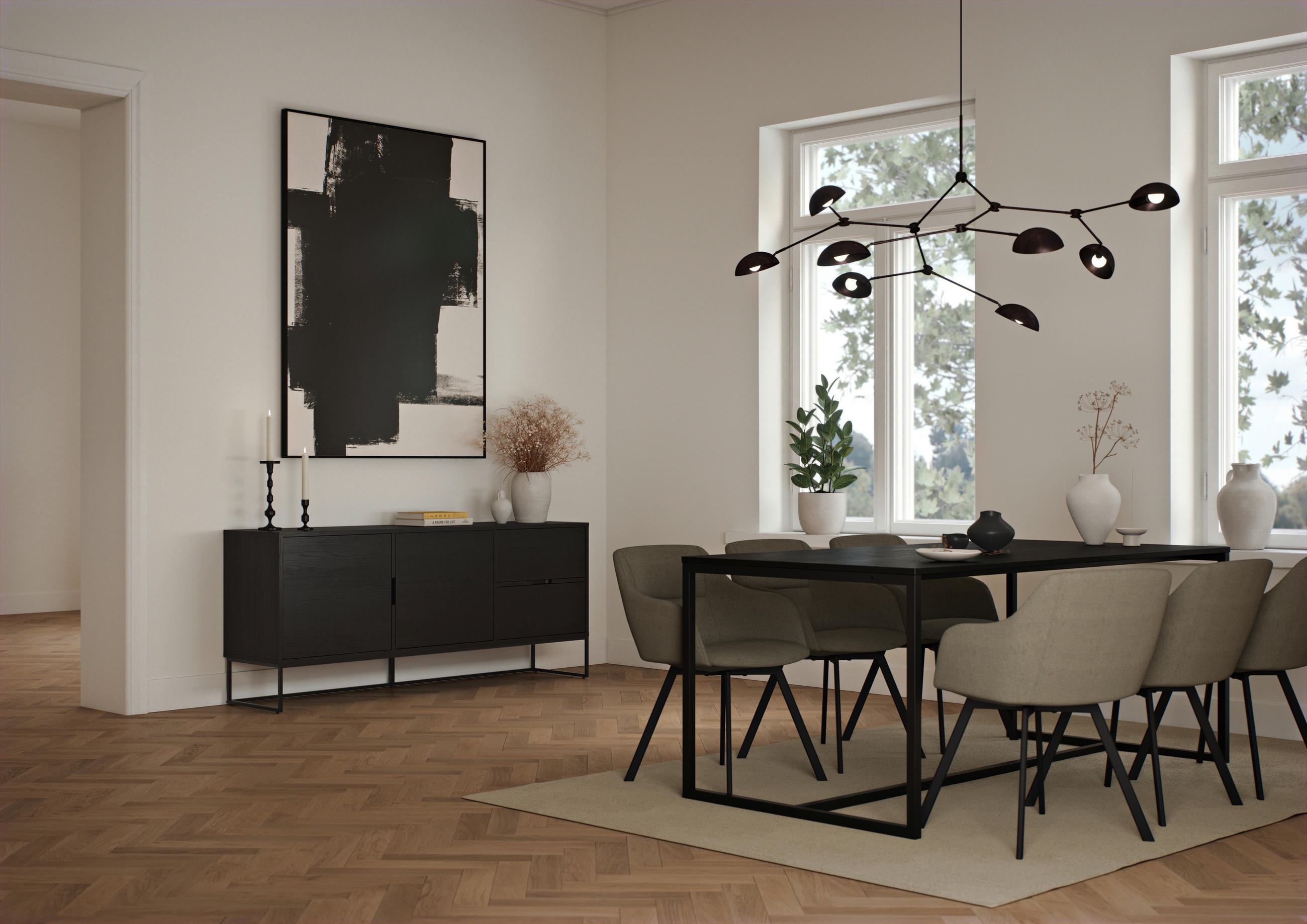 SIDEBOARD furniert Schwarz, Eschefarben Einlegeböden  - Eschefarben/Schwarz, Design, Holzwerkstoff/Metall (176/76/40cm)