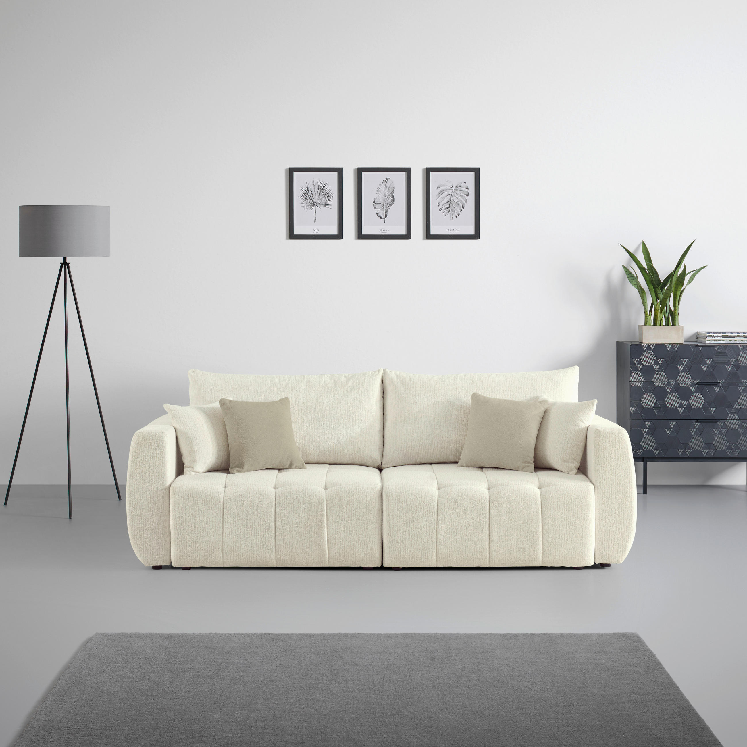 SCHLAFSOFA in Chenille, Jacquard Beige  - Beige/Schwarz, Kunststoff/Textil (245/74-90/104cm) - MID.YOU
