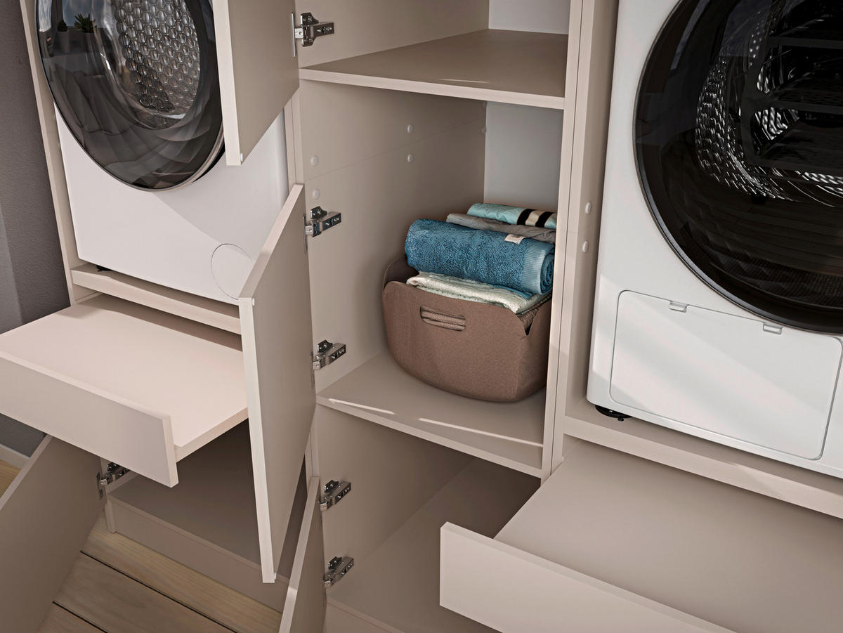 WASCHMASCHINENSCHRANK  68/200/68 cm  - Kaschmir/Schwarz, Design, Holzwerkstoff/Metall (68/200/68cm) - Milino